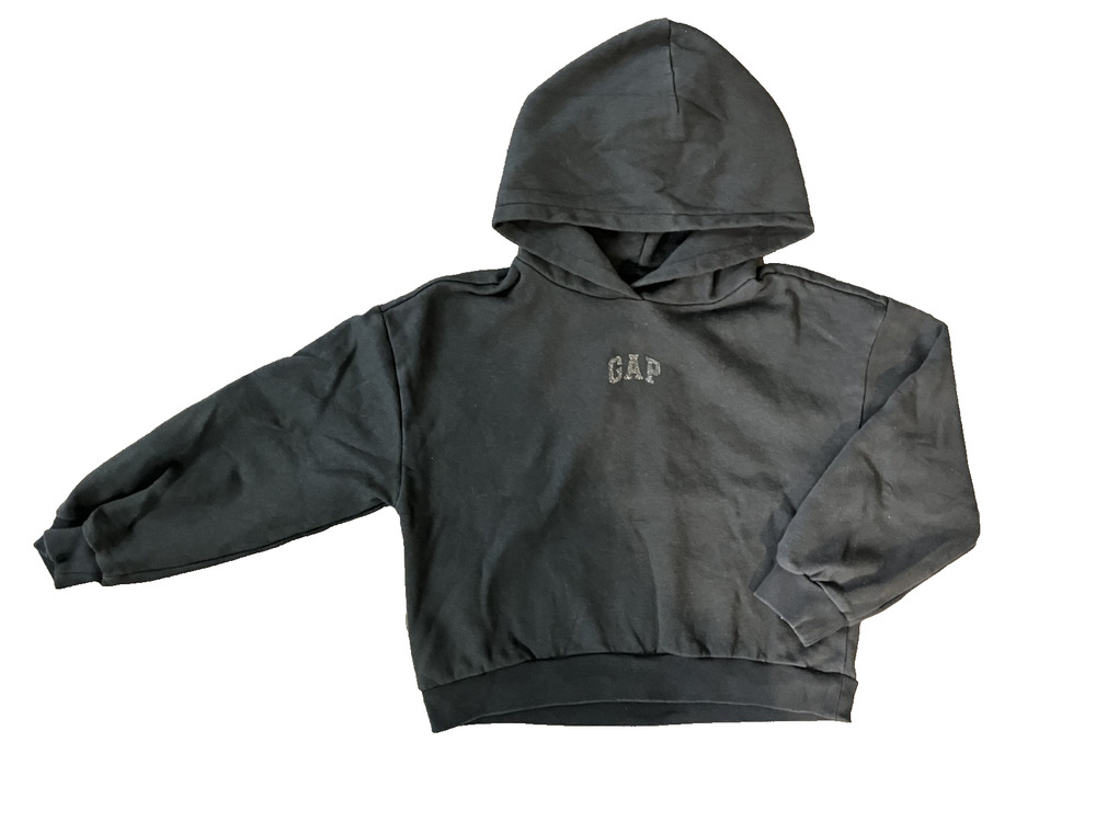 Girls Juniors GAP Kids Size XL (12) Black Hoodie Glitter Logo Trendy Pullover
